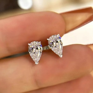 925 Moissanite Sterling <b>Silver</b> 0.75 Carat*2p Pear Cut Trendy Women's <b>Stud</b> <b>Earrings</b> White Yellow Gold Plated - Product Image 1