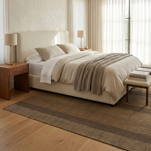 Tapis en laine rayé marron Horizon Noyer, tufté à la main, écologique, antidérapant, minimaliste, ton sur ton, pour salon et hôtel - Product Image 3