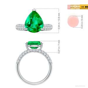 14K Solid Gold Off-Centered Pear Emerald Engagement <b>Ring</b> with Diamond Accents Handmade <b>Customized</b> Fine Jewelry Wedding - Product Image 3