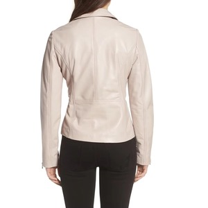 Veste en cuir pour femme avec doublure en coton tricoté imprimée sur mesure, en véritable peau de mouton, style motard, manteau d'extérieur - Product Image 6