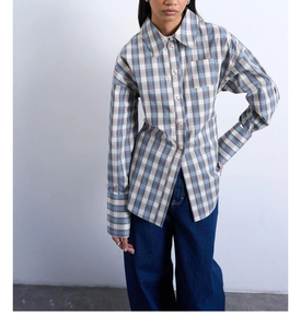 Camisa a cuadros para mujer, manga larga, con botones al frente, estilo casual, holgada, cuello vuelto, blusa de algodón, estilo urbano, con bolsillos, talla XL - Product Image 2