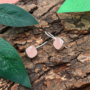 Boucles d'oreilles pendantes en argent sterling 925 avec calcédoine rose naturelle, faites à la main, fournisseur de bijoux en argent et pierres précieuses - Product Image 3