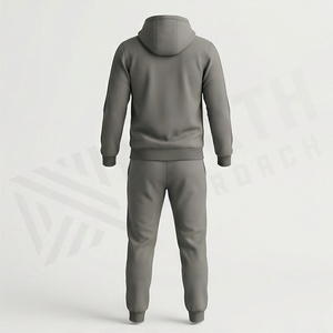 Survêtement gris à capuche pour homme, fermeture éclair intégrale, couleur unie, vêtements de sport décontractés avec poches latérales, coupe classique, pour l'automne - Product Image 2