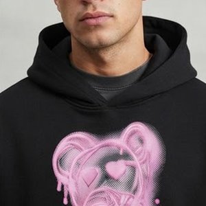 <span class=keywords><strong>Felpe</strong></span> con Cappuccio Nere Personalizzate da <span class=keywords><strong>Uomo</strong></span> con Stampa Orsacchiotto Spray Rosa, Streetwear Vestibilità Regolare in Cotone Lavorato a Maglia per l'Autunno - Product Image 5