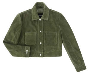 Women's Olive Green <b>Suede</b> Trucker <b>Jacket</b> Full Sleeve Turn down Collar Button Closure Short Length Autumn Style - Product Image 4