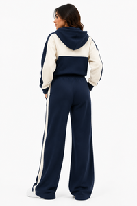 Conjunto Casual Moderno para Mujer, Sudadera Holgada de Moda, Pantalones Anchos con Logotipo Personalizado y Franja Lateral en Contraste - Product Image 2