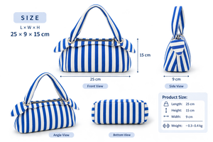 Bolso de Hombro Casual de Lona a Rayas Azules y Blancas para Mujer, con Asa Superior y Cierre de Cremallera, Impermeable y de Lujo - Product Image 3