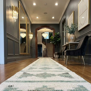 Luxury Handmade Eco-Friendly <b>Green</b> Geometric Hemp Modern Hallway <b>Runner</b> Rug | Premium Natural Washable & Custom Size - Product Image 1