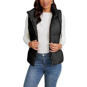 Gilet long matelassé pour femme, couleur unie, col montant, fermeture éclair, coupe-vent, vêtement d'extérieur décontracté, vert - Product Image 5