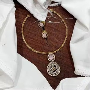 Sophisticated Afghan Emerald Green Teardrop <b>Crystal</b> Pendant Gold Chain Necklace <b>Set</b> With Matching Teardrop - Product Image 5