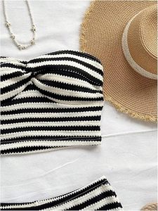Conjunto de Dos Piezas Casual de Verano para Mujer, sin Tirantes, Transpirable, de Poliéster y Algodón, Top Corto y Pantalones Palazzo - Product Image 2