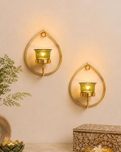 Handmade Gold Wall Mounted Tealight <b>Candle</b> <b>Holder</b> Decorative Metal Leaf Shaped Sconce wall mounted <b>candle</b> <b>holder</b> set of 2 - Product Image 4