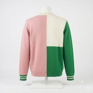 Customized AKA Pink Green Two Tone Color Block Women's Knitted Sorority <b>Cardigan</b> <b>Sweater</b> Pearl Button V Neck Long Sleeve Greek - Product Image 2