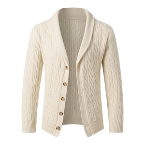 <b>Mens</b> Cable Knit <b>Cardigan</b> Sweater textured cable pattern and button closure Custom Knitwear Wholesale Manufacturer - Product Image 3
