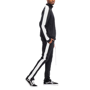 Ensemble de survêtement personnalisé pour homme avec bandes latérales, style rétro, comprenant un sweat à capuche et un pantalon de survêtement à jambes larges, en molleton uni, pour la vente en gros et la production en vrac par le fabricant - Product Image 1