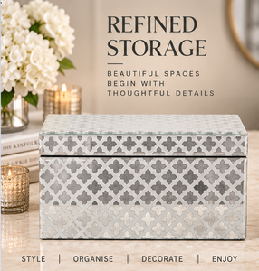 Ivory Silver <b>Mirrored</b> Glass Jewelry <b>Storage</b> Box <b>with</b> Geometric Pattern Soft Lining Decorative Keepsake and Vanity Organizer - Product Image 4