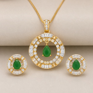 Luxury <b>Gold</b> Tone Diamond <b>Pendant</b> Necklace and Stud Earrings Set with Sparkling Baguette CZ Halo for Women Gift - Product Image 2