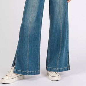 Jeans de Mezclilla para Mujer GHULAM GOODS SPORTS, Estilo Vintage, Corte Holgado, Desgastados, con Botones, Pierna Ancha, Estilo Casual Urbano, Cintura Media, 100% Mezclilla - Product Image 3