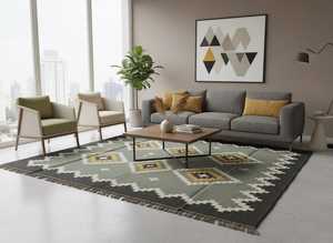 Compact and Reversible Hand Woven Jute-Woolen Kilim <b>Rugs</b> for Living Room Bedroom & Study - Product Image 3