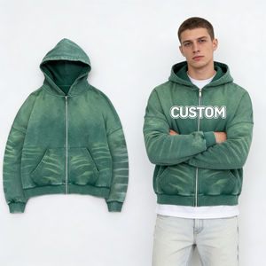 Sudadera con Capucha para Hombre, Estilo Moderno, Verde Oscuro, Tie Dye, Talla Grande, Cierre Frontal con Cremallera, Bolsillo Tipo Canguro, Estampado de Letras Personalizado, Informal para Uso Diario - Product Image 1
