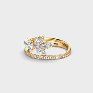 Bague de fiançailles pour femme en or 14 carats avec moissanite, motif floral, taille brillant rond, sertissage pavé, style romantique - Product Image 2