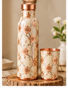 Botella de Agua Azul Bohemia con Diseño de Mandala y Vaso a Juego, Juego de Bebidas Ecológico - Product Image 3