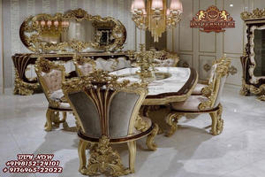 Juego de comedor tradicional de madera de teca y artesanía a mano, juego de comedor tallado a mano pulido marrón oscuro para el hogar - Product Image 5