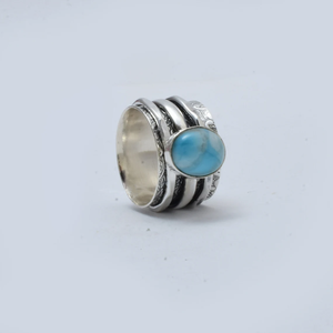 Natural Larimar Gemstone <b>Silver</b> <b>Ring</b> 925 Sterling <b>Silver</b> <b>Spinner</b> <b>Ring</b> Textured Band Wedding Anniversary Gift Larimar Jewelry - Product Image 3