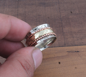 Wholesale 925 Sterling <b>Silver</b> <b>Ring</b> Copper Doted <b>Spinner</b> <b>Ring</b> for Women Handmade Solid <b>Silver</b> Statement Band Jewelry Manufacturer - Product Image 3