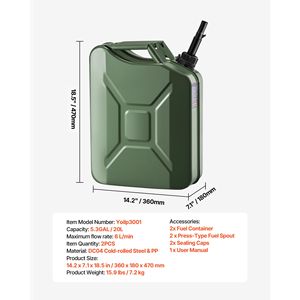 Tanica per Carburante in Metallo da 5,3 Galloni con Impugnatura Comoda, Flusso Massimo 6 L/min, Antigoccia e Resistente alla Corrosione per Sistema di Alimentazione Moto - Product Image 5