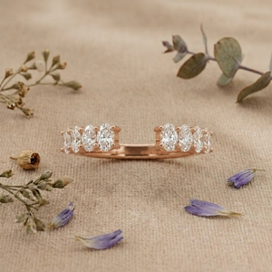 Open Cuff Oval Cut Lab Grown Diamond Rose Gold Plated <b>Adjustable</b> Minimalist Modern Elegant Engagement <b>Ring</b> Unisex Fine Jewelry - Product Image 1
