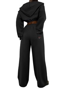 Ensemble jogging et sweat à capuche court personnalisé pour femme, automne-hiver, fermeture éclair, tenue de sport 2 pièces - Product Image 2