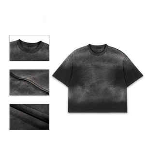 <b>Men's</b> Oversized <b>Tie</b>-Dye <b>Black</b> Cotton Short Sleeve O-Neck T-Shirt Casual Knitted Jersey Fabric - Product Image 4