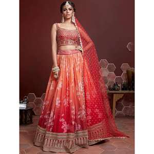 Sorprendente Naranja Digital Impreso Organza Seda Lehenga Choli - Product Image 4