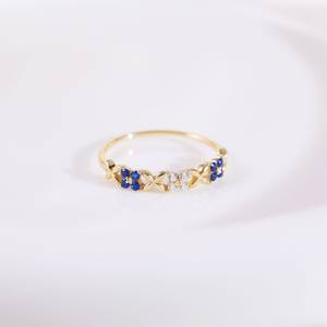 Bague fleur saphir, bague éternelle empilable, argent sterling 925, plaqué or 14 carats, alliance de mariage, cadeau pour elle - Product Image 1