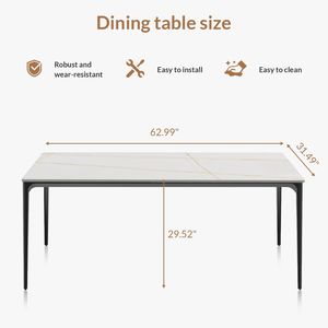 Tavolo da Pranzo/Cucina/Soggiorno da 63 Pollici con Gambe in Lega di Alluminio e Piano in Pietra Sinterizzata/Marmo/Porcellana dal Design Elegante - Product Image 2
