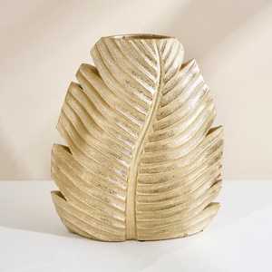 Juego de jarrones decorativos de lujo con diseño de hojas doradas, centro de mesa botánico moderno de metal para decoración del hogar, sala de estar y hotel. - Product Image 3