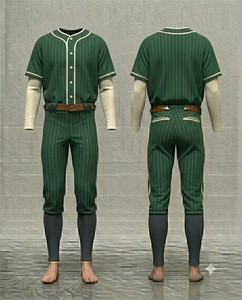 Ensemble uniforme de baseball rayé vert pour homme, maillot à manches courtes, pantalon, ceinture, coupe classique, vêtements toutes saisons - Product Image 1