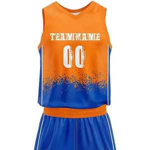 Uniforme de Baloncesto Sublimado Personalizado, Degradado Naranja y Azul, Cuello en V, Jersey sin Mangas, Pantalones Cortos, Absorbe la Humedad, Unisex, para Adultos - Product Image 4