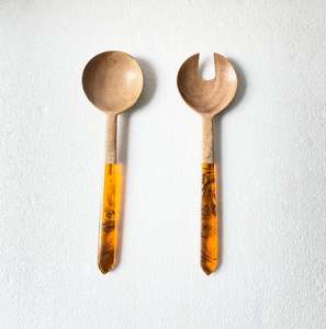 Servidor de ensalada de madera y resina de diseño artesanal para servir ensaladas en el hogar, la cocina, fiestas y eventos a un precio muy económico. - Product Image 1