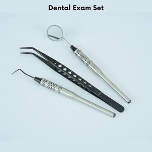 Juego de instrumentos quirúrgicos dentales con mango rojo, 3 piezas: espejo, pinzas y explorador, con agarre manual moleteado plateado, certificado CE Clase I - Product Image 6