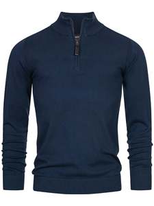 Pull-over en molleton tricoté bleu pour homme, 100 % coton, coupe classique, col rond, couleur unie, vêtement d'hiver coupe-vent doublé, décontracté, avec logo frontal - Product Image 6