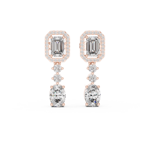 Rose Gold Lab Grown Diamond Drop Earrings <b>Emerald</b> Cut Oval Cut <b>Pendant</b> Earrings for Wedding Party - Product Image 1