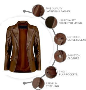 Wholesale High Quality Women's <b>Jackets</b> Brown <b>Leather</b> <b>Blazer</b> Women OEM Genuine <b>Leather</b> Casual Coat Long Sleeves Custom Logo Color - Product Image 5