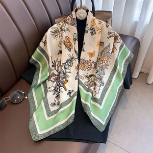 90*90cm Summer Thin Square Silk Scarf Women Party Floral Printed Breathable Quick Dry Luxury Beach <b>Shawl</b> <b>Wraps</b> Hijab Neckerchief - Product Image 4