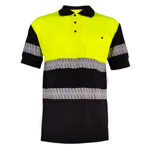 Camiseta Polo de Seguridad Reflectante Verde y Negra con Logotipo Personalizado, Ropa de Trabajo de Manga Corta con Bandas Reflectantes Fuertes en Mangas y Cintura - Product Image 2