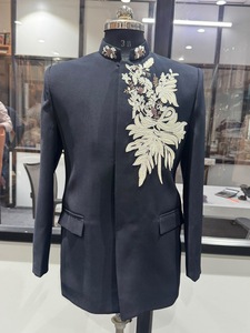 เสื้อโค้ทบัญชากาล่าปักลายดอกไม้สุดหรูสำหรับผู้ชาย สไตล์อินโดเวสเทิร์น ดีไซน์เนอร์ระดับพรีเมียม เหมาะสำหรับเจ้าบ่าว งานแต่งงาน งานเลี้ยง  ผ้าเนื้อยืดแบบโจธปุรี - Product Image 1