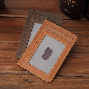 Portefeuille minimaliste fin unisexe avec poche avant en cuir véritable, porte-cartes en cuir Crazy Horse - Product Image 4