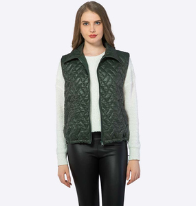 GRACE COLLECTION Women's Breathable Sheep Skin Quilted Puffer <b>Vest</b> High Quality Navy Blue Vintage Hooded Collar Zipper Closure - Product Image 1
