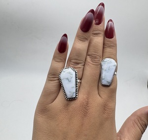 Natural White Howlite Coffin Shape <b>Ring</b> Silver Plated Handmade Gemstone <b>Ring</b> <b>Adjustable</b> Statement <b>Ring</b> Wholesale Women Jewelry - Product Image 4
